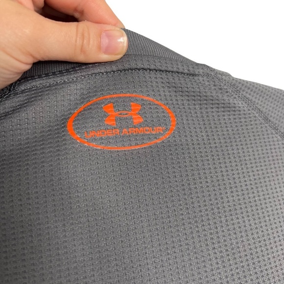 Under Armour Loose Fit Gray Long Sleeve Orange Logo Shirt - Picture 3 of 12